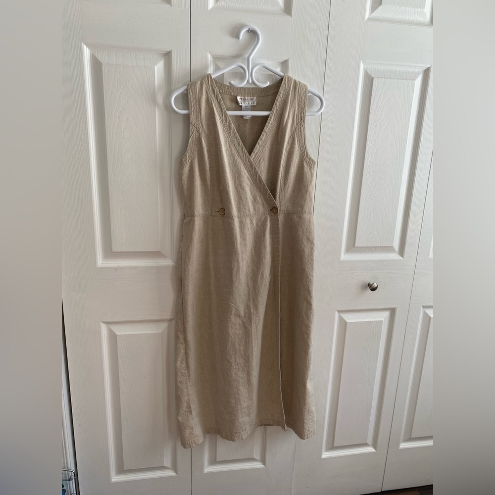 Pinafore Linen-Blend Sleeveless Wrap Midi Dress